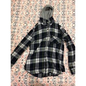 Blue & Green flannel with grey hood!